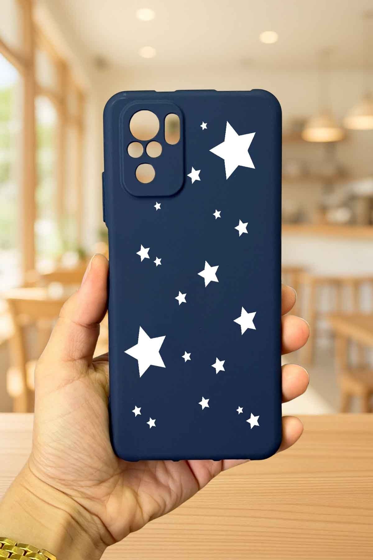 Redmi Note 10 ve 10S Uyumlu MİNİ YILDIZ DESENLİ Silikon Darbe Emici Klasik Korumalı Rubber Kılıf