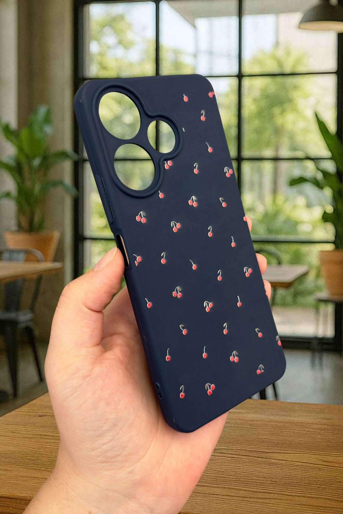 Xiaomi Redmi 13 4G MİNİ KİRAZ DESENLİ Silikon Darbe Emici Klasik Korumalı Rubber Kılıf