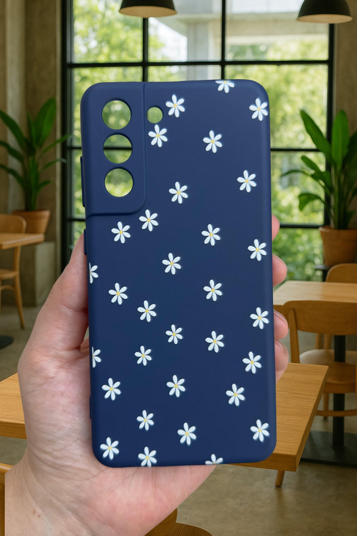 Samsung Galaxy S21 Fe - MİNİ PAPATYA DESENLİ Silikon Darbe Emici Klasik Korumalı Rubber Kılıf