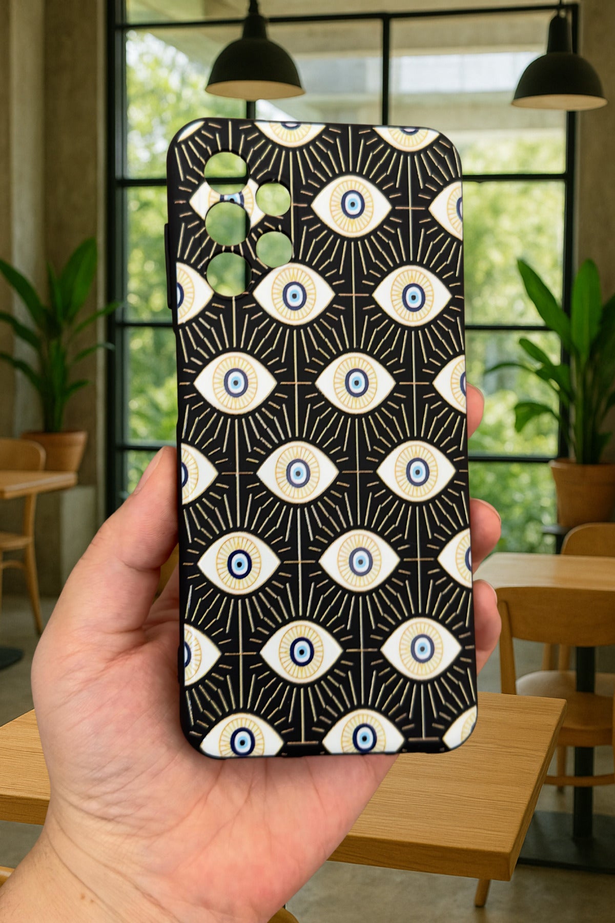 Samsung Galaxy A13 Uyumlu EVIL EYE Desenli Silikon Darbe Emici Klasik Korumalı Rubber Kılıf