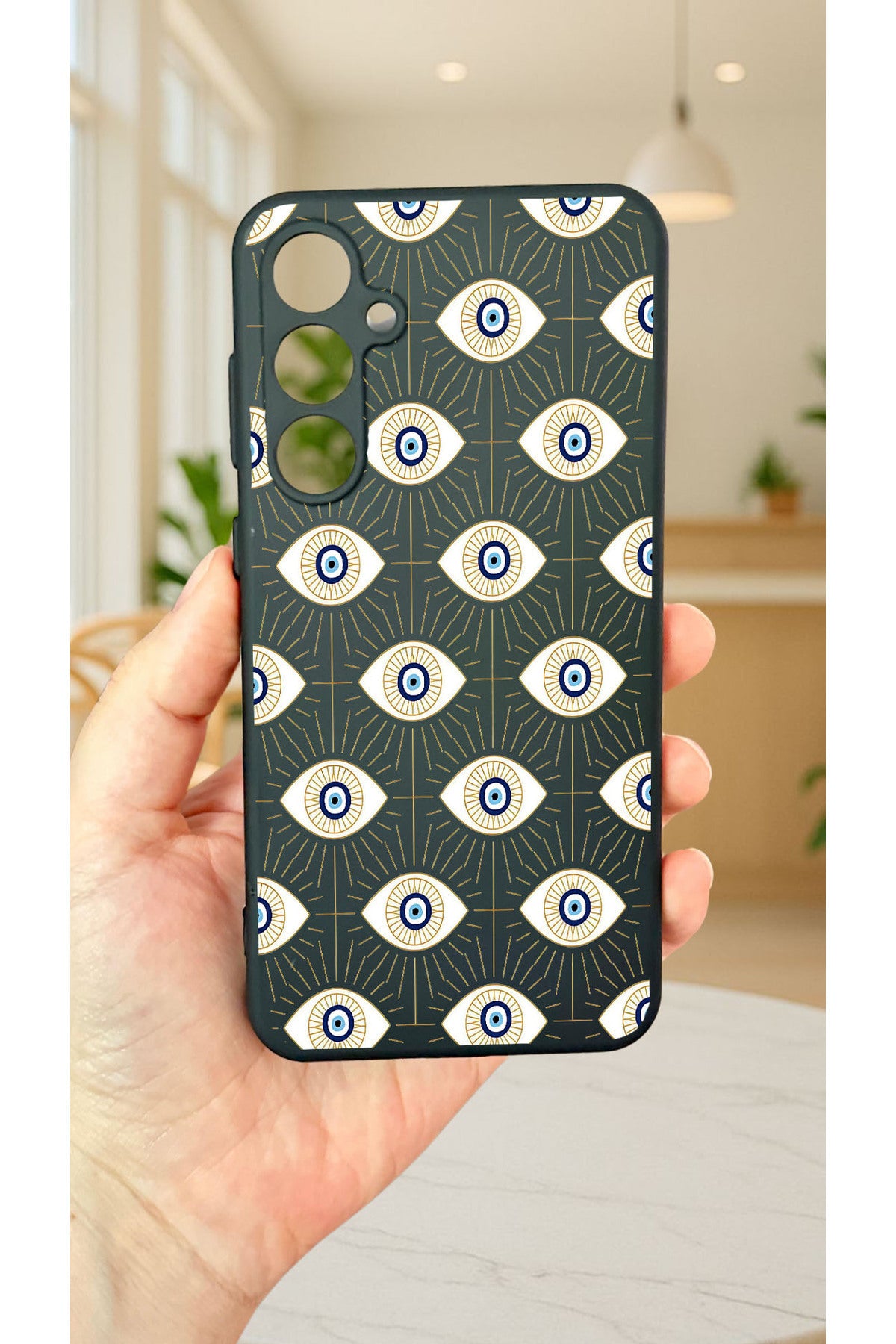 Samsung Galaxy A35 -EVIL EYE DESENLİ Silikon Darbe Emici Klasik Korumalı Rubber Kılıf