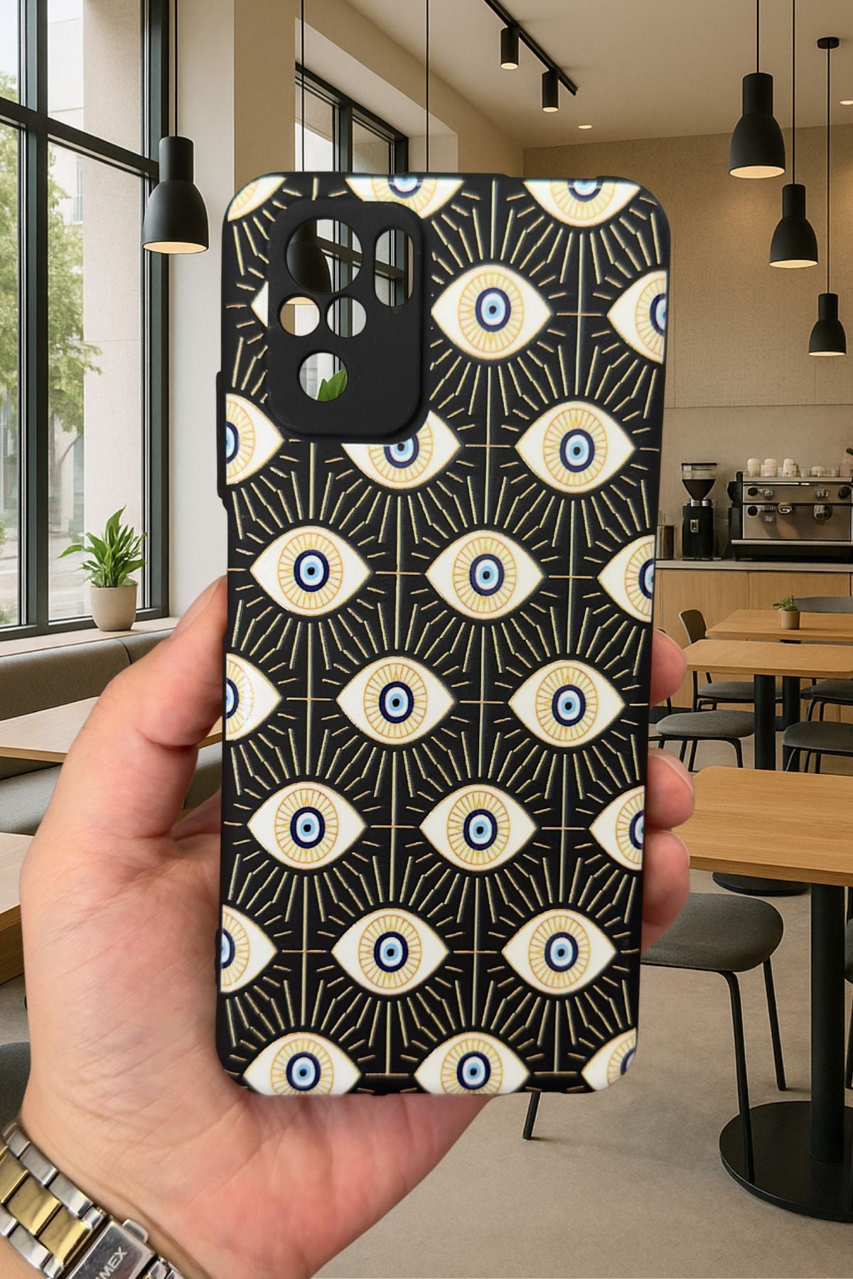 Xiaomi Redmi Note 10/10S Uyumlu EVIL EYE DESENLİ Silikon Darbe Emici Klasik Korumalı Rubber Kılıf