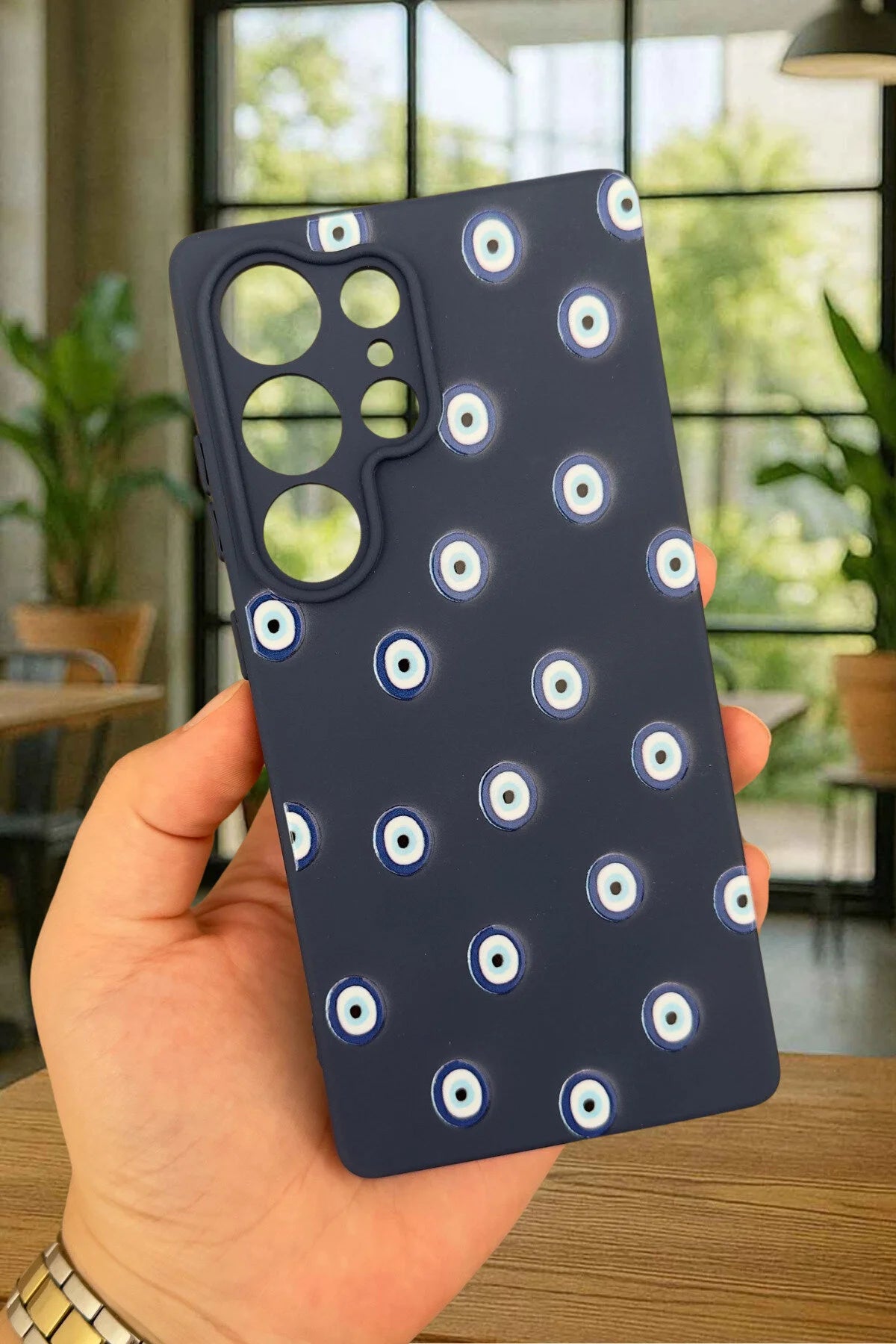 Samsung Galaxy S25 Ultra- Nazar Boncuk Desenli Silikon Darbe Emici Klasik Korumalı Rubber Kılıf