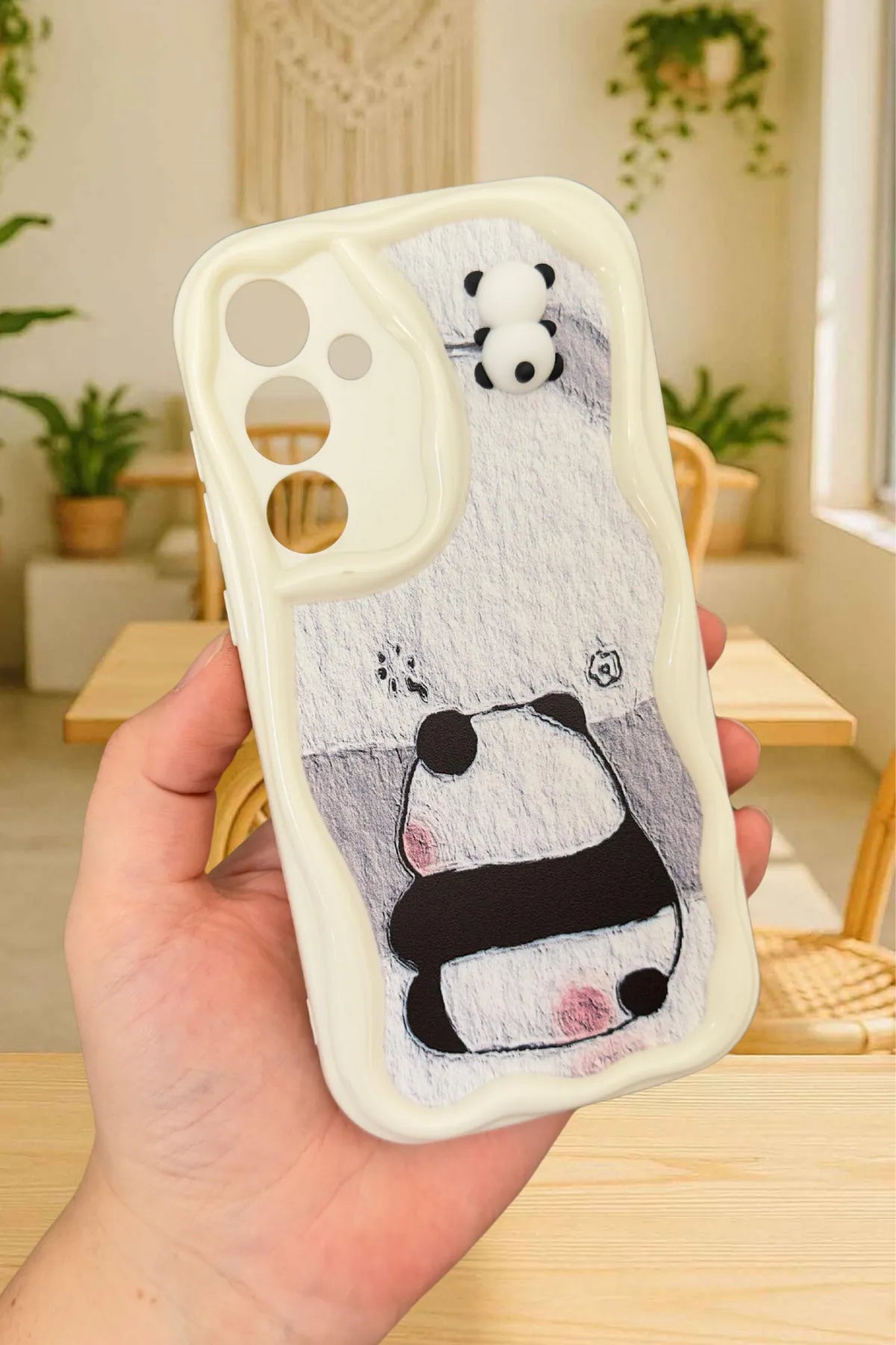 Samsung Galaxy A15 Sevimli Ayıcık Panda Desenli 3 Boyutlu Şirin Parlak Tasarım Panda Kılıf