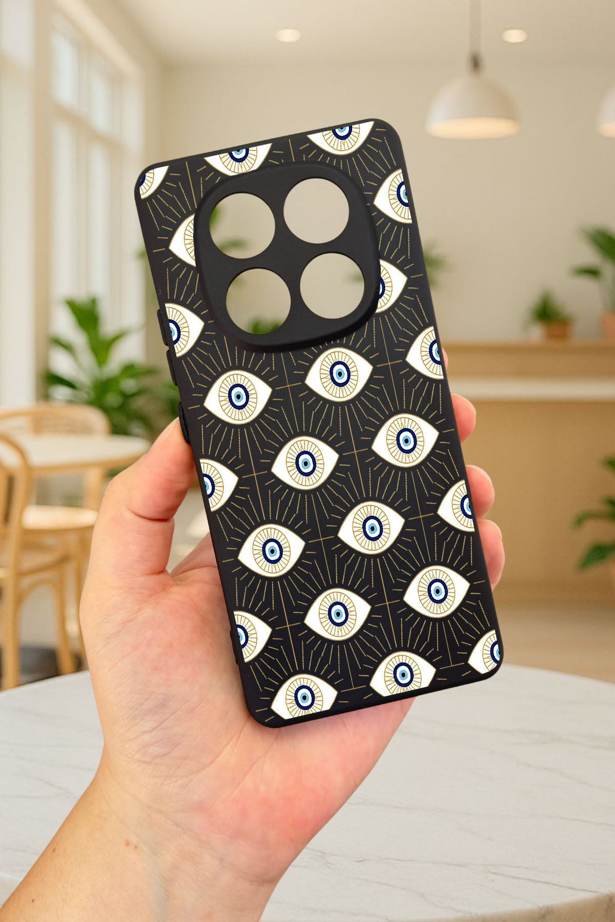 Xiaomi Redmi Note 14 Pro 4G- EVIL EYE DESENLİ Silikon Darbe Emici Klasik Korumalı Rubber Kılıf