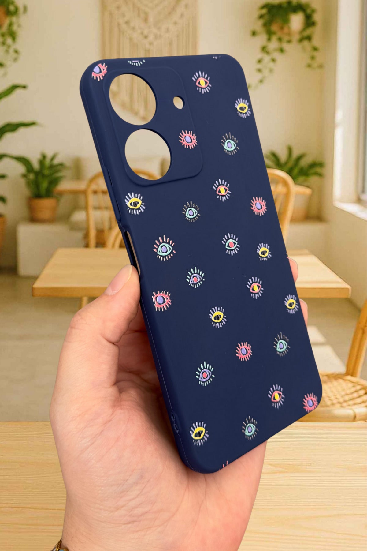 REDMİ 13C-Renkli evil eye desenli Lansman Kamera Korumalı Yumuşak Silikon RUBBER Kılıf