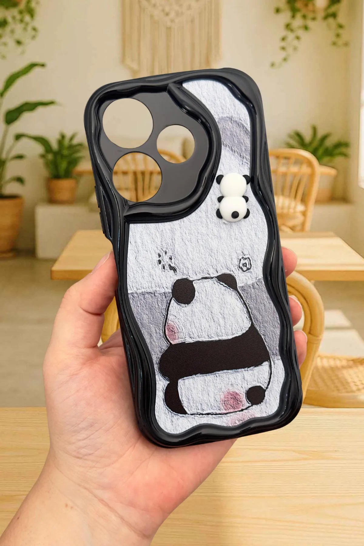Redmi 13 Sevimli Ayıcık Panda Desenli 3 Boyutlu Şirin Parlak Tasarım Panda Kılıf