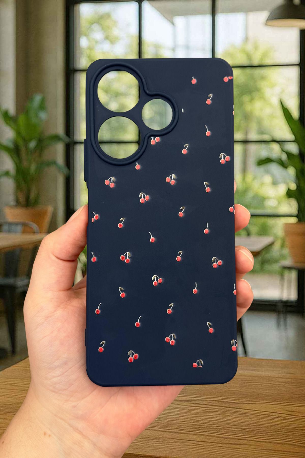 Xiaomi Redmi 13 4G MİNİ KİRAZ DESENLİ Silikon Darbe Emici Klasik Korumalı Rubber Kılıf