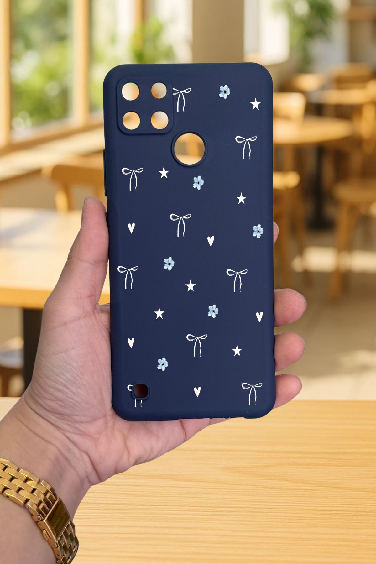 Realme C21Y Ve C25Y -MİNİ FİYONK DESENLİ Silikon Darbe Emici Klasik Korumalı Rubber Kılıf