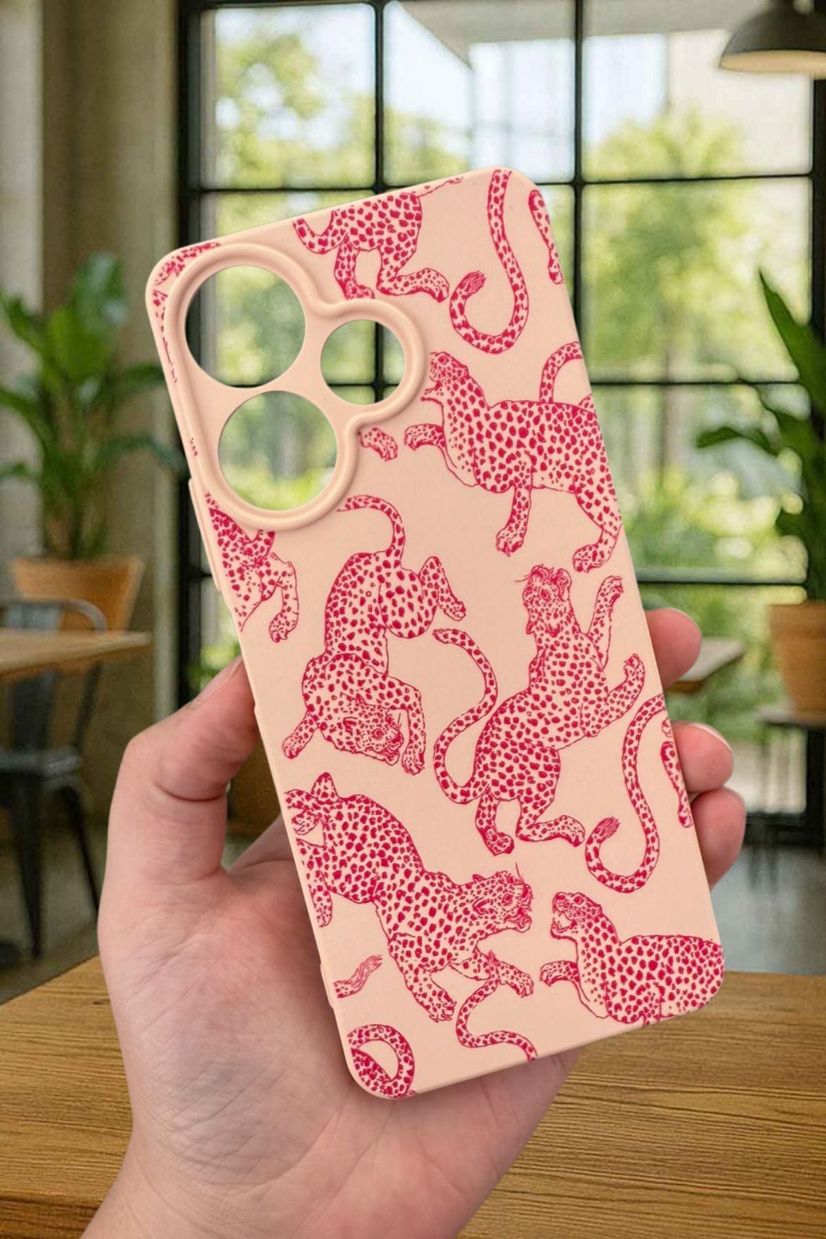 Xiaomi Redmi 13 4G PEMBE LEOPAR DESENLİ Silikon Darbe Emici Klasik Korumalı Rubber Kılıf