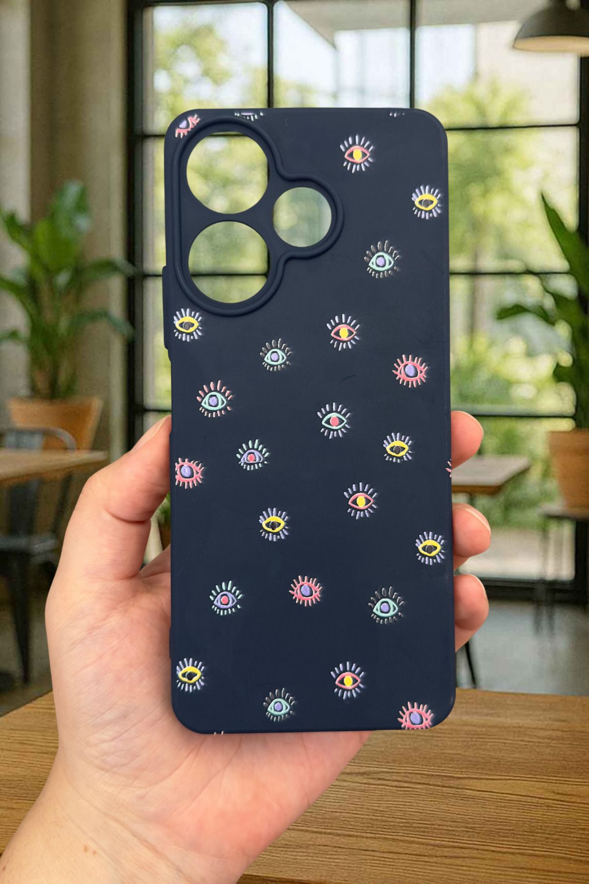 Xiaomi Redmi 13 4G MİNİ EVIL EYE DESENLİ Silikon Darbe Emici Klasik Korumalı Rubber Kılıf