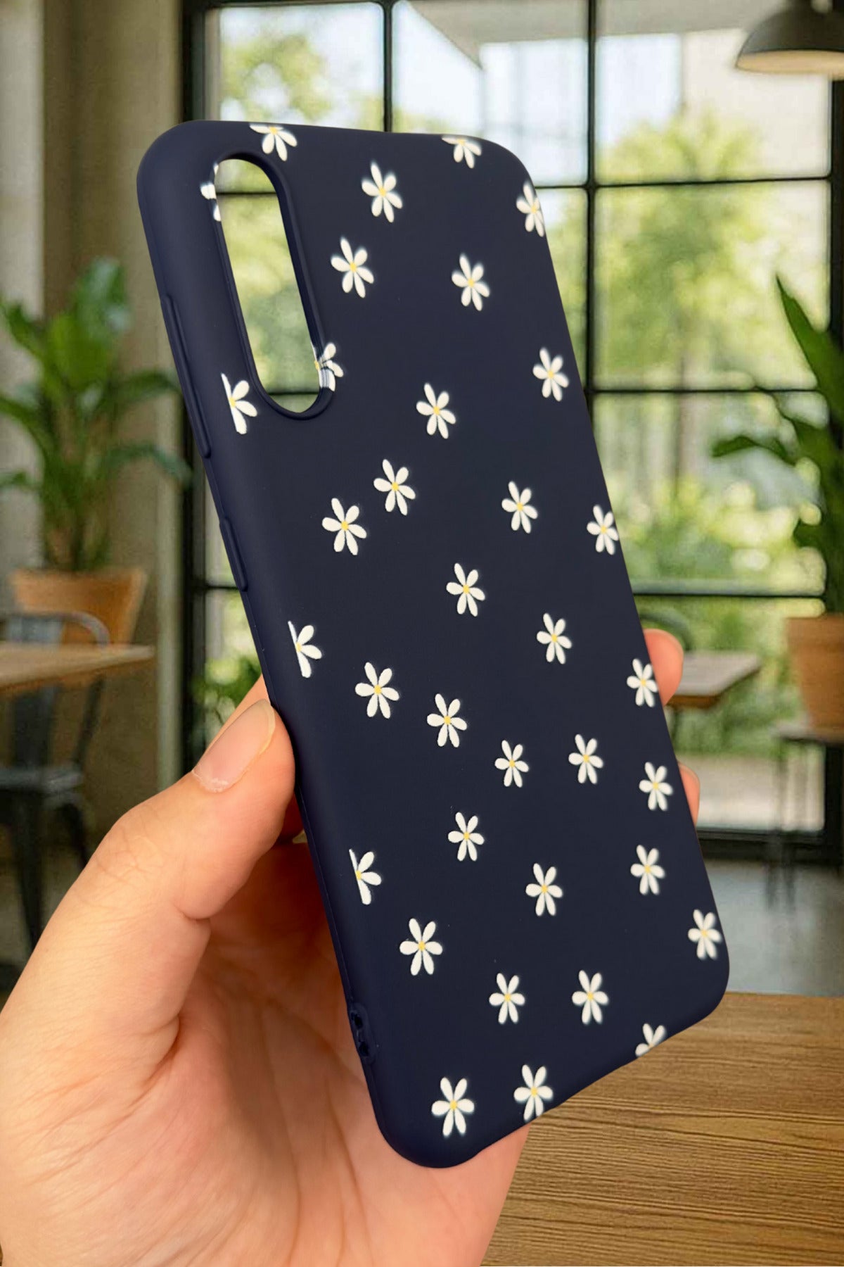 Samsung Galaxy A50 Uyumlu Mini Papatya Desenli Silikon Darbe Emici Klasik Korumalı Rubber Kılıf