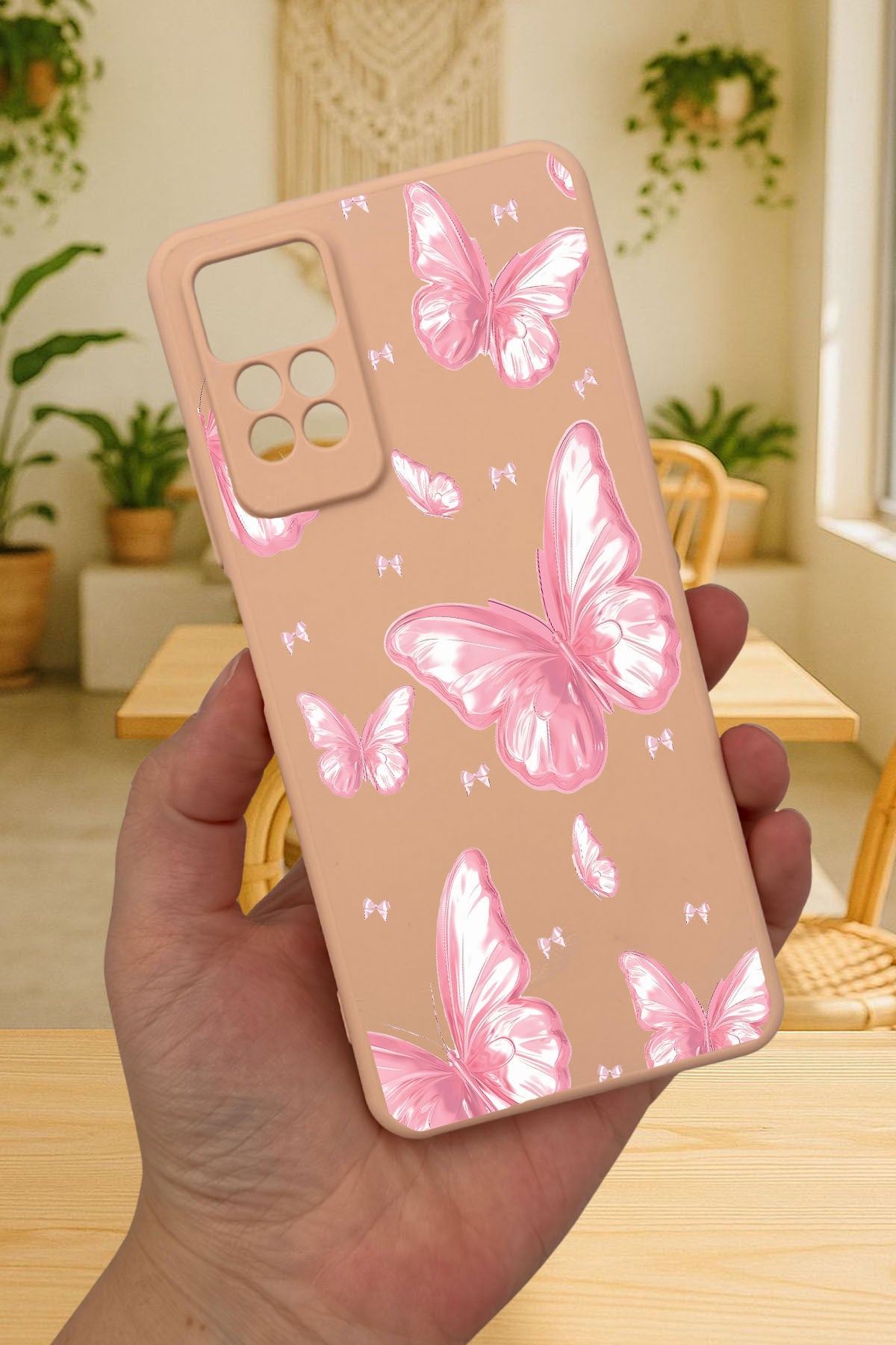 Redmi Note 11 Pro/Note 12 Pro 4G PEMBE KELEBEK DESENLİ Silikon Darbe Emici Korumalı Rubber Kılıf