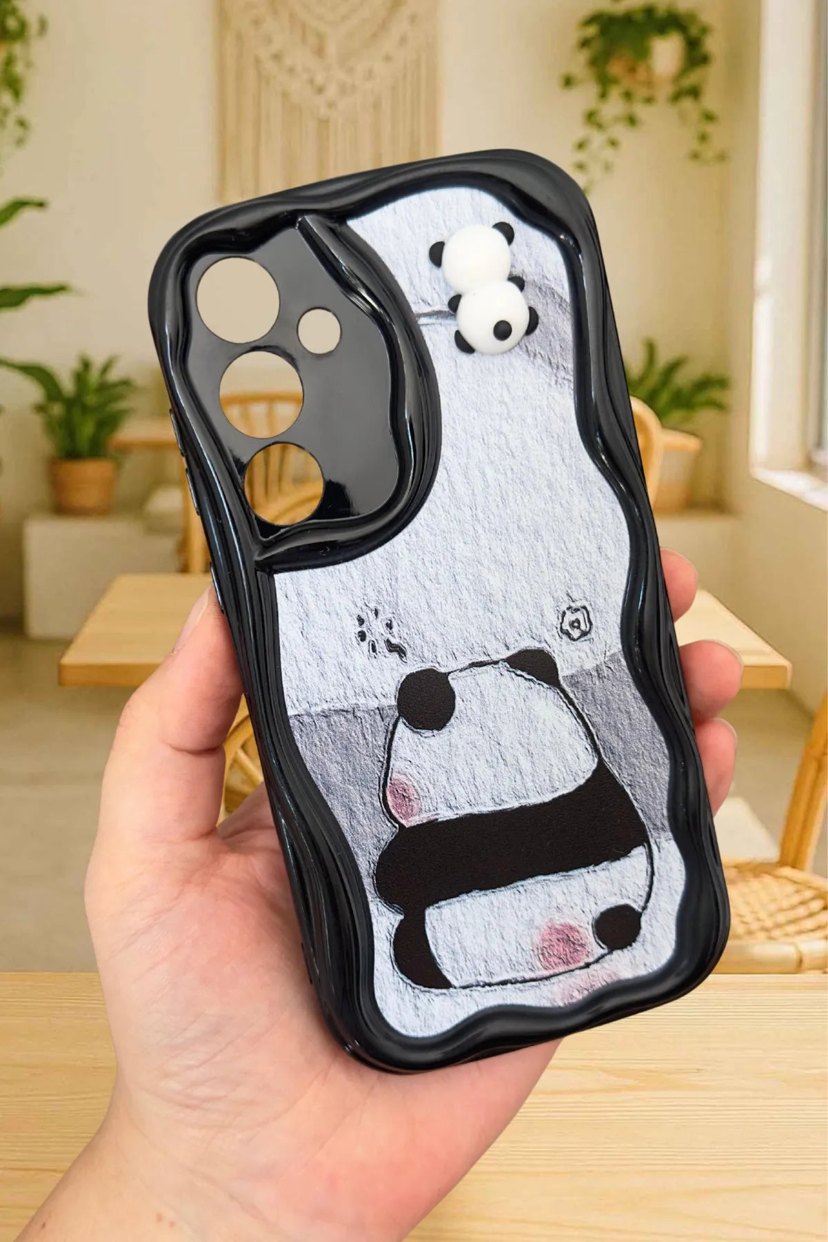 Samsung Galaxy A15 Sevimli Ayıcık Panda Desenli 3 Boyutlu Şirin Parlak Tasarım Panda Kılıf