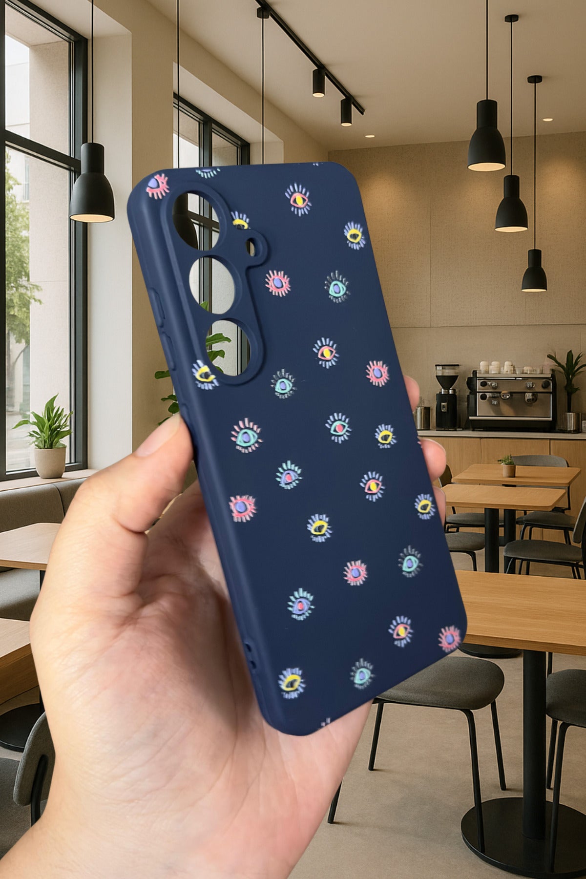 Samsung Galaxy M34 - MİNİ EVIL EYE DESENLİ Silikon Darbe Emici Klasik Korumalı Rubber Kılıf