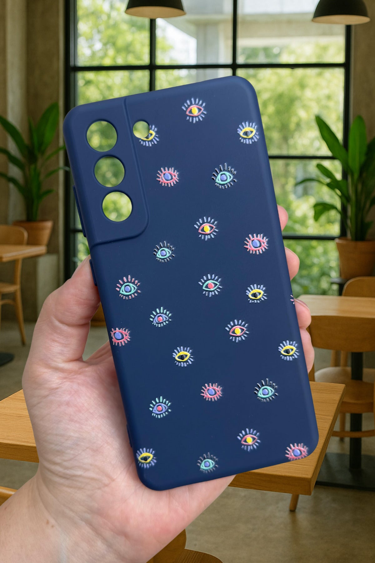 Samsung Galaxy S21 Fe - MİNİ EVIL EYE DESENLİ Silikon Darbe Emici Klasik Korumalı Rubber Kılıf