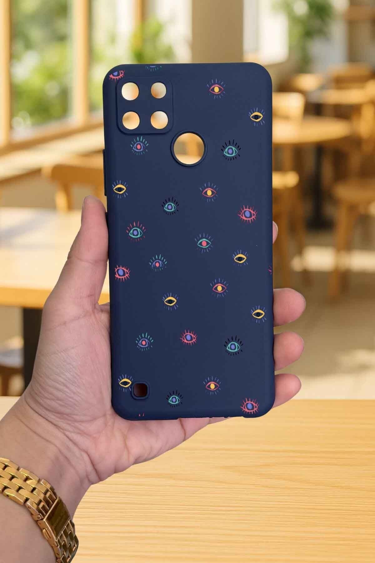 Realme C21Y Ve C25Y - MİNİ EVIL EYE DESENLİ Silikon Darbe Emici Klasik Korumalı Rubber Kılıf