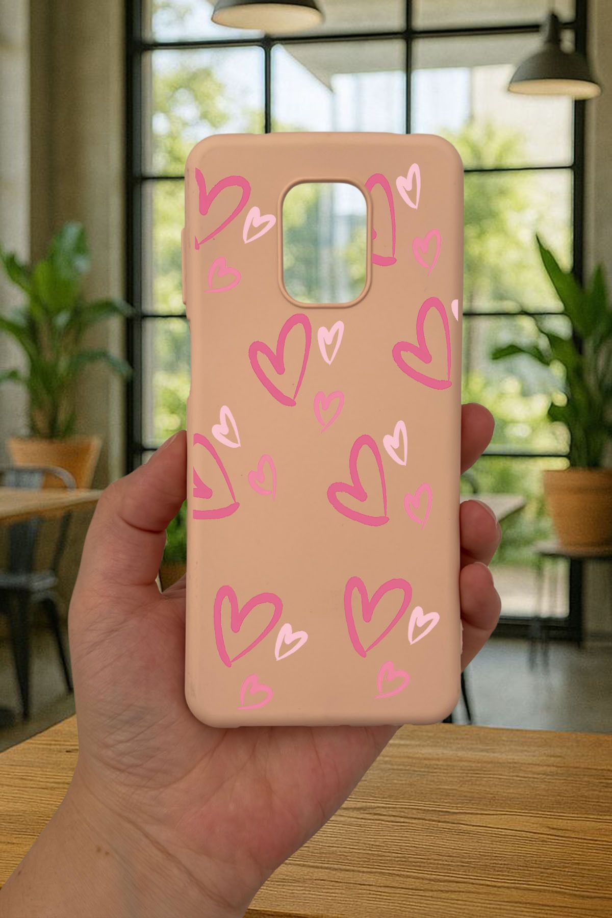 Redmi Note 9 Pro/9S Uyumlu PEMBE KALP DESENLİ Silikon Darbe Emici Klasik Korumalı Rubber Kılıf