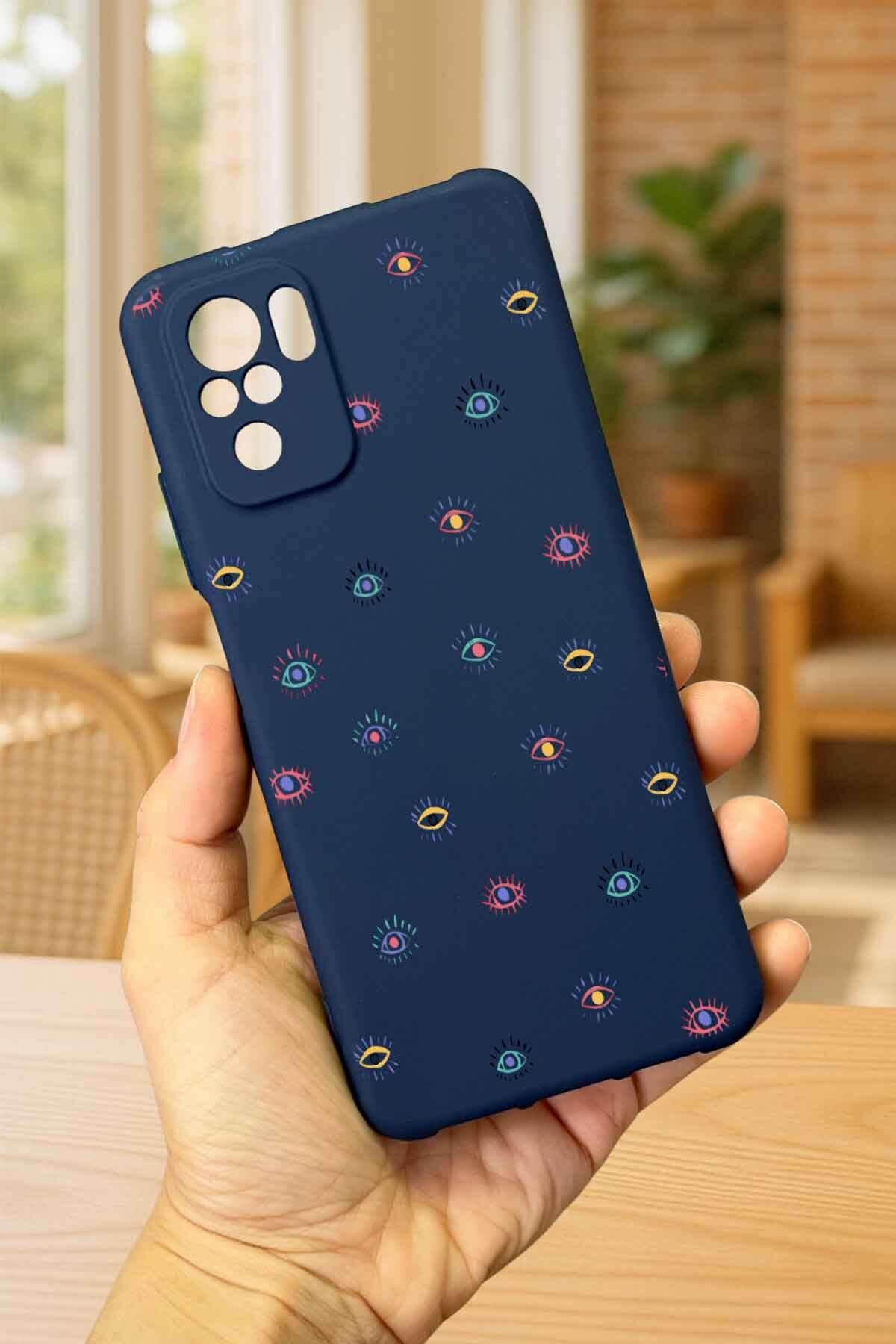Redmi Note 10/10S Uyumlu MİNİ EVIL EYE DESENLİ Silikon Darbe Emici Klasik Korumalı Rubber Kılıf