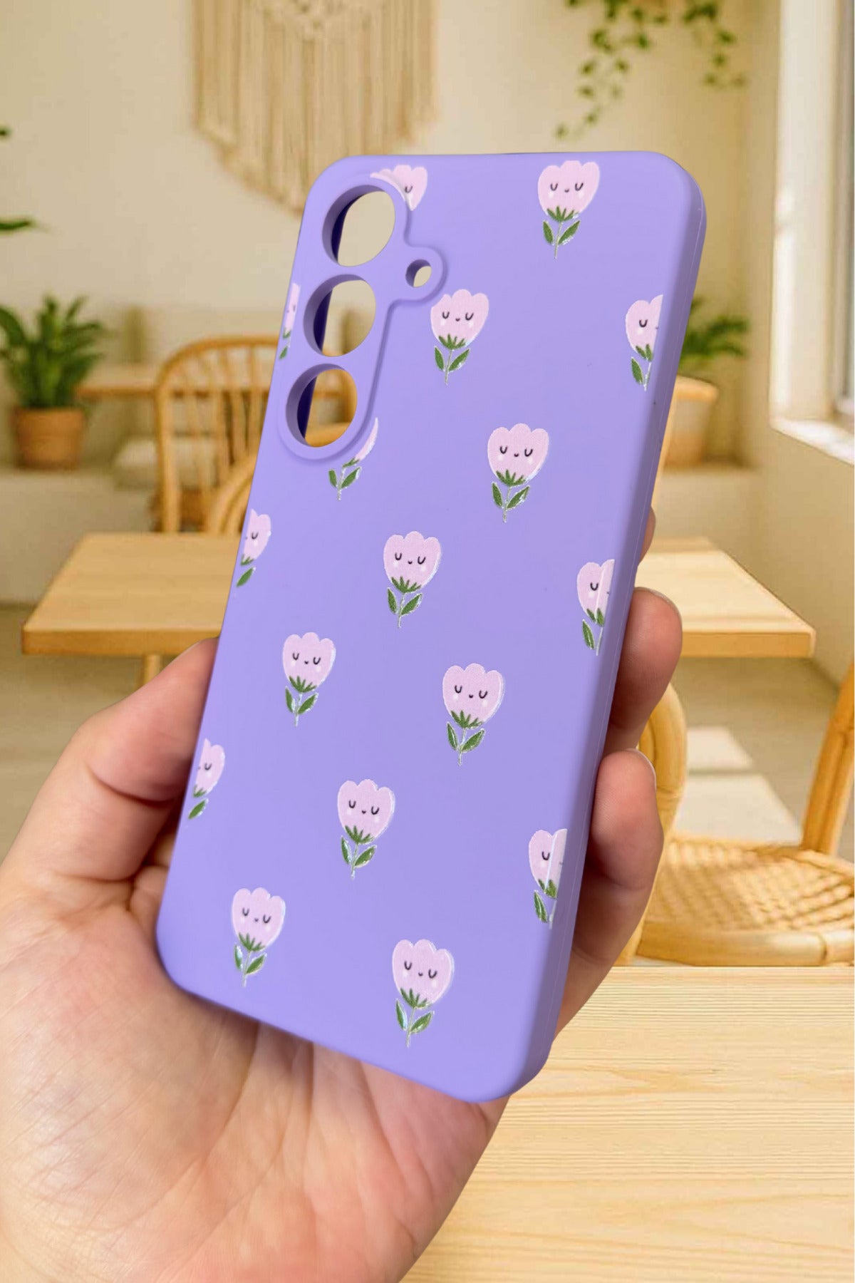 Samsung Galaxy S25 - MİNİ LALE DESENLİ Silikon Darbe Emici Klasik Korumalı Rubber Kılıf