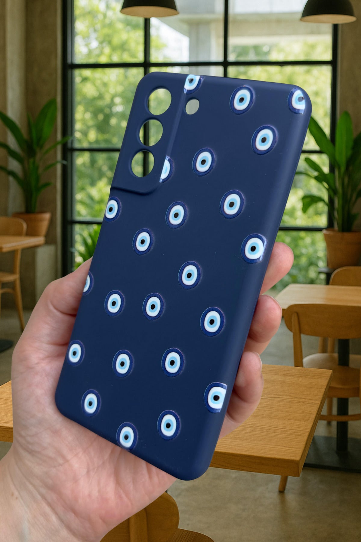 Samsung Galaxy S21 Fe - NAZAR BONCUK DESENLİ Silikon Darbe Emici Klasik Korumalı Rubber Kılıf
