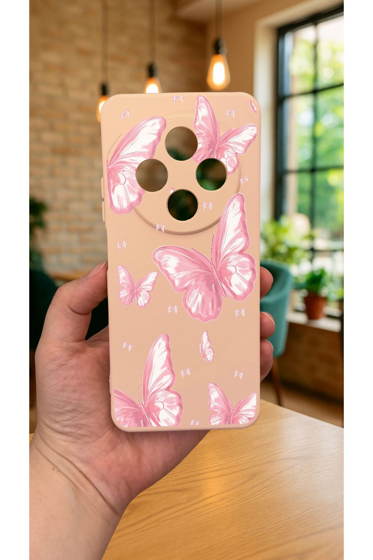 Redmi 14C -PEMBE KELEBEK DESENLİ Silikon Darbe Emici Klasik Korumalı Rubber Kılıf