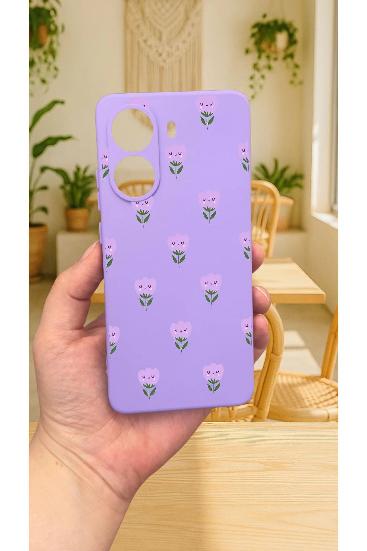 Xiaomi POCO X7 PRO MİNİ LALE DESENLİ Silikon Darbe Emici Klasik Korumalı Rubber Kılıf