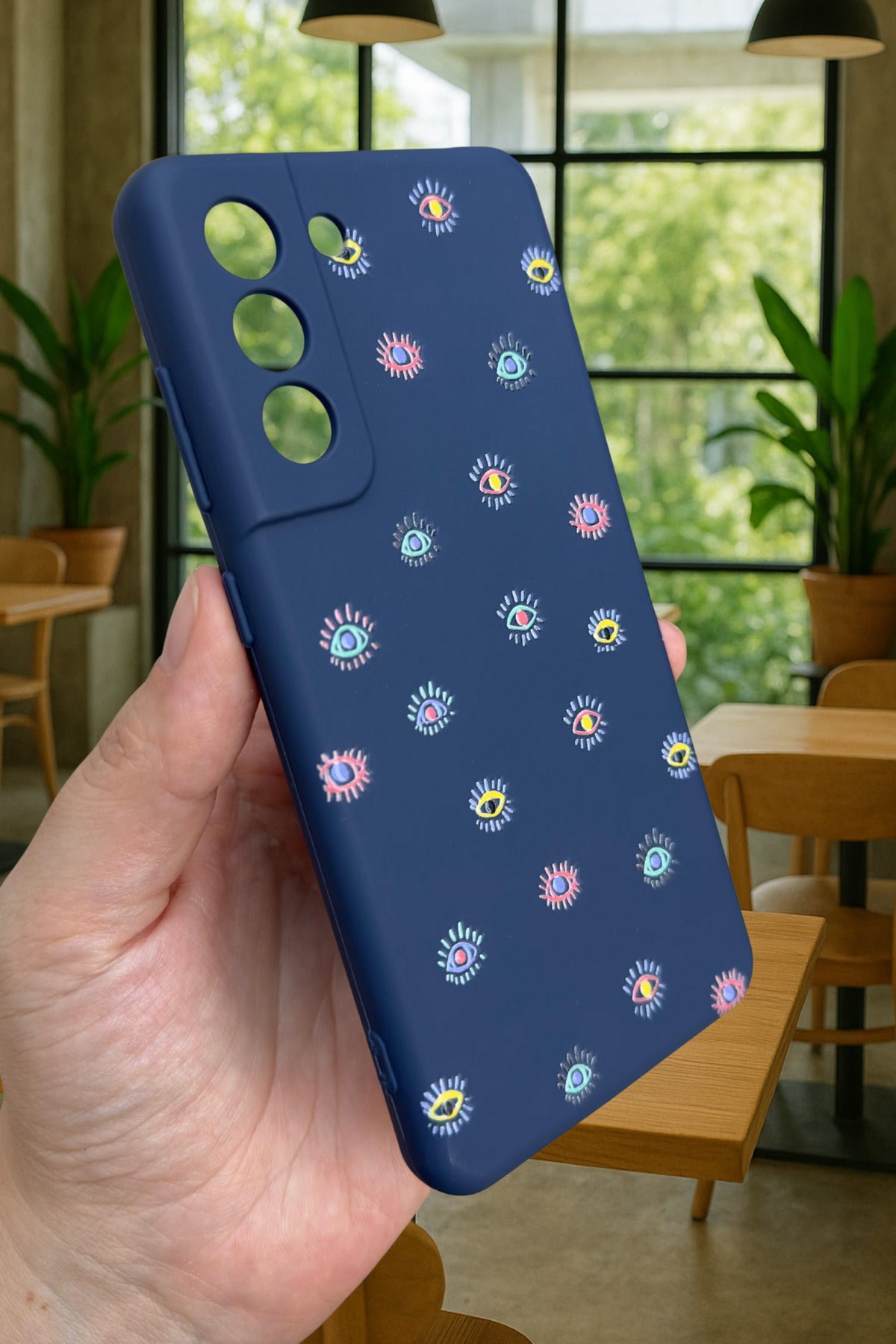 Samsung Galaxy S21 Fe - MİNİ EVIL EYE DESENLİ Silikon Darbe Emici Klasik Korumalı Rubber Kılıf