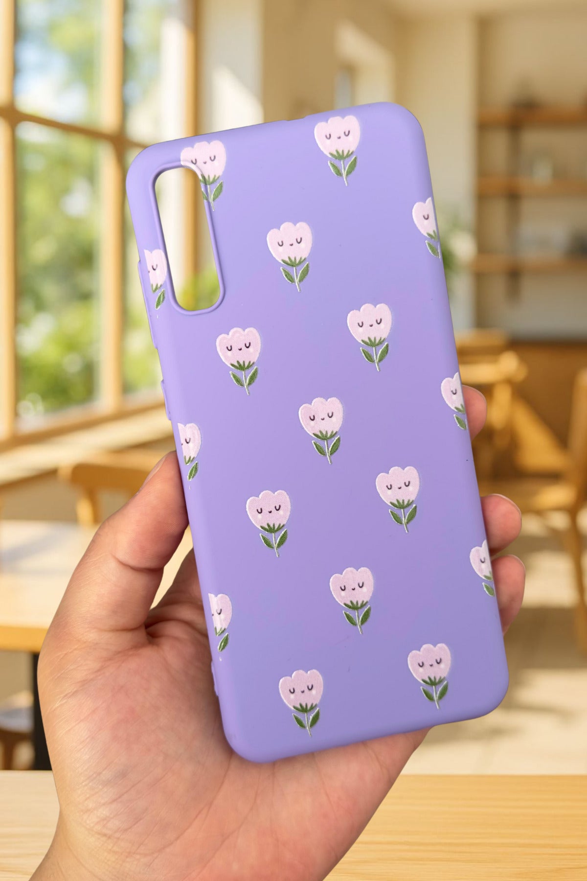 Samsung Galaxy A70 Uyumlu Mini Lale Desenli Silikon Darbe Emici Klasik Korumalı Rubber Kılıf