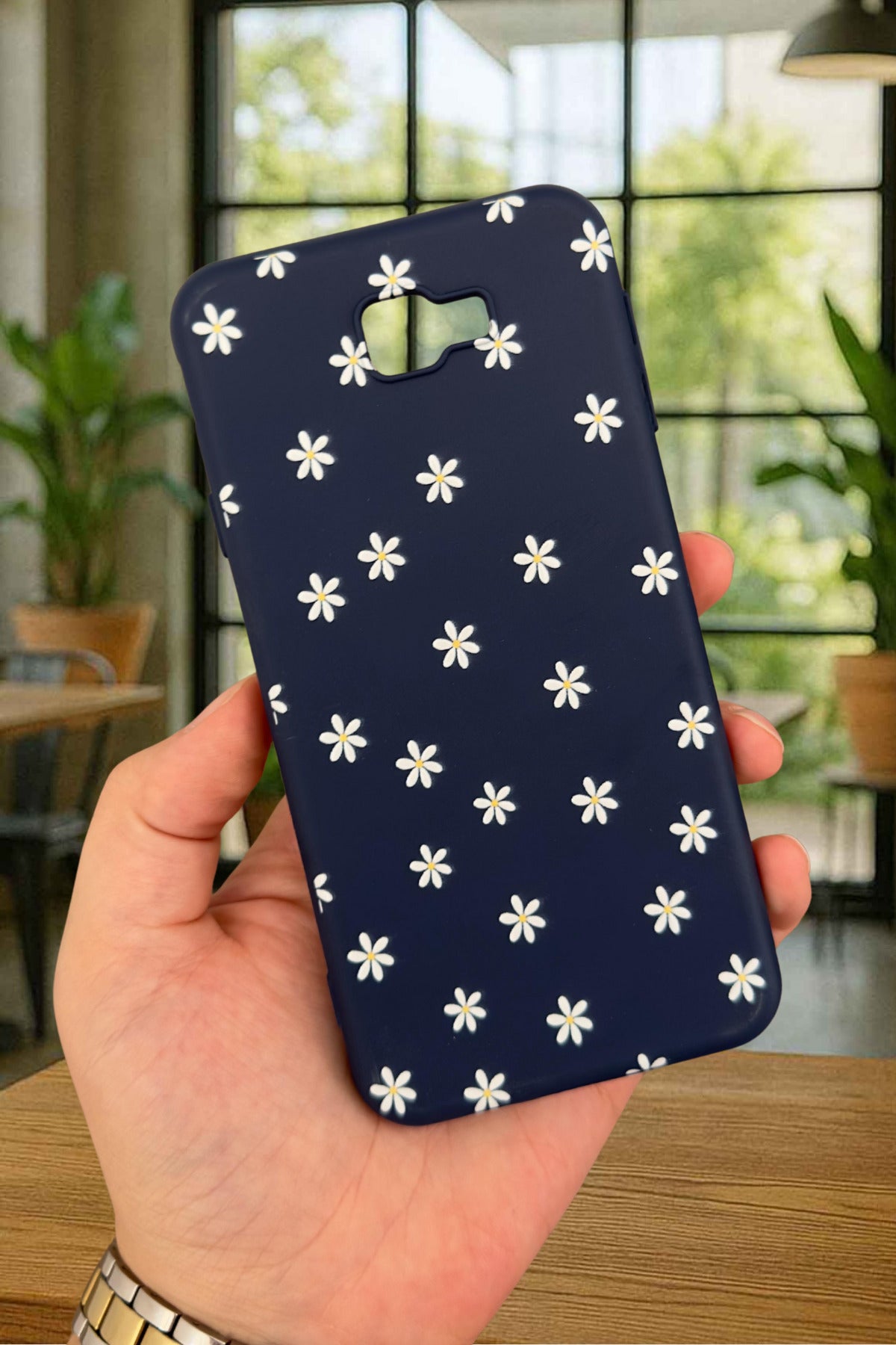 Samsung Galaxy J7 Prime - Mini Papatya Desenli Silikon Darbe Emici Klasik Korumalı Rubber Kılıf
