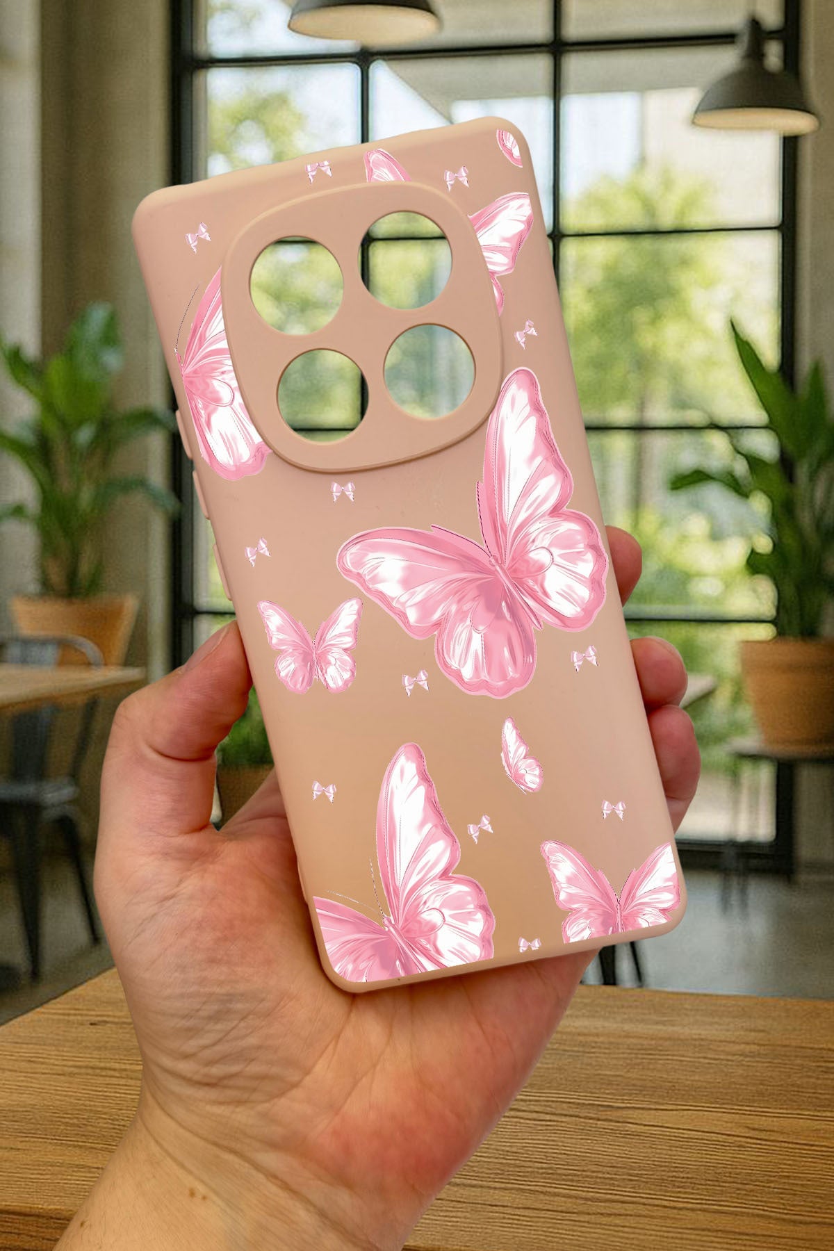 Xiaomi Redmi Note 14 Pro4G-PEMBE KELEBEK DESENLİ Silikon Darbe Emici Klasik Korumalı Rubber Kılıf