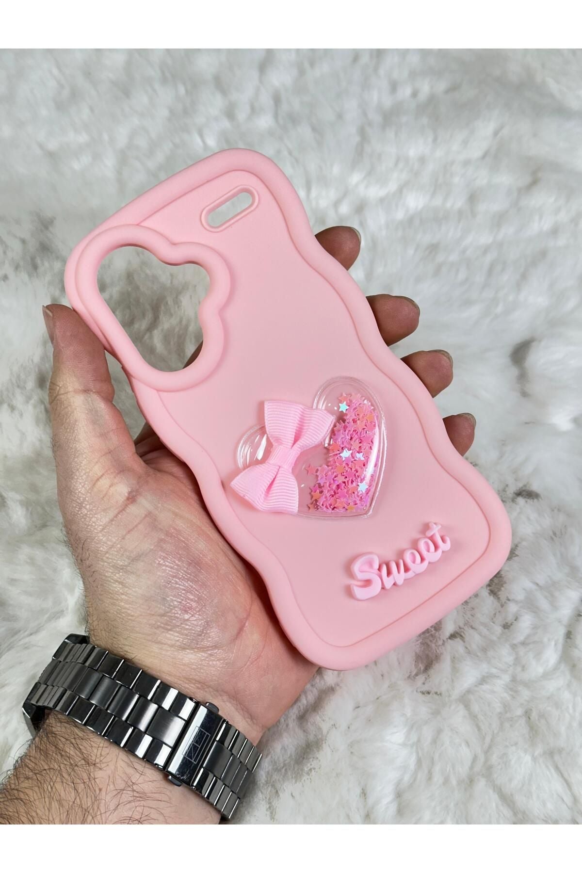 Xiaomi Redmi Note 13 Pro PLUS  Renkli Kalp Kurdele Detaylı Simli Dalgalı Sweety Kılıf