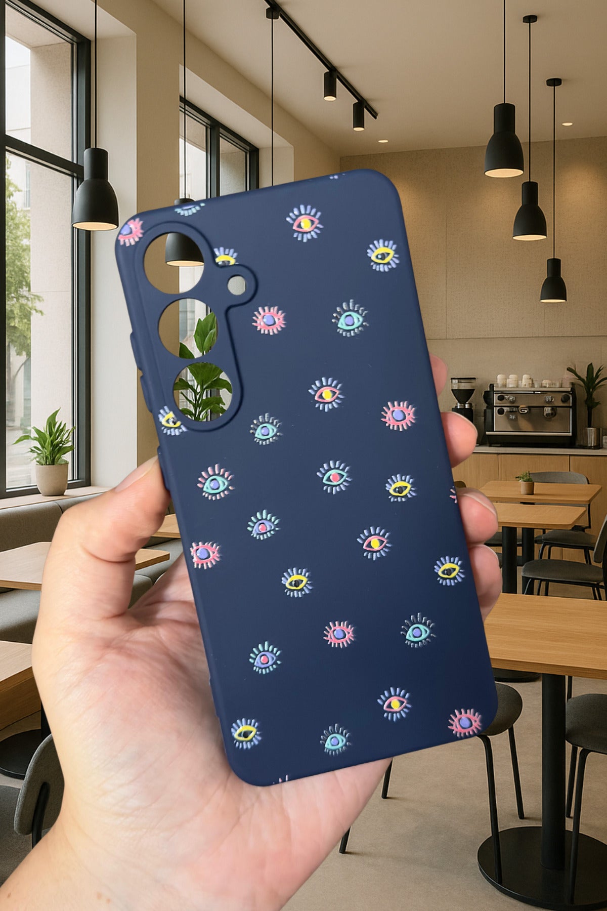 Samsung Galaxy S25 - MİNİ EVIL EYE DESENLİ Silikon Darbe Emici Klasik Korumalı Rubber Kılıf