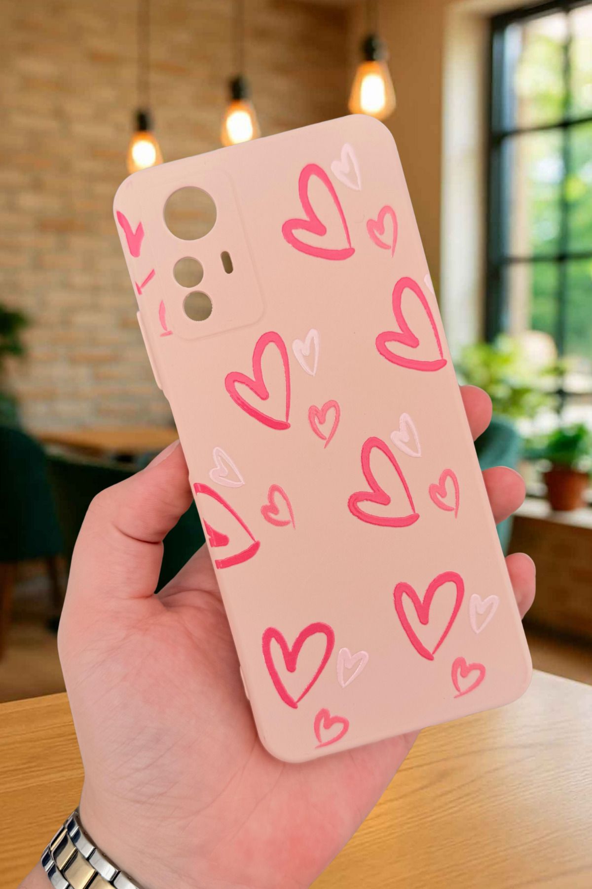 Xiaomi Redmi Note 12S-PEMBE KALP DESENLİ Silikon Darbe Emici Klasik Korumalı Rubber Kılıf