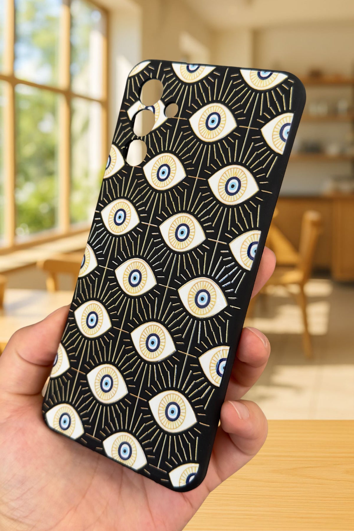 Samsung Galaxy A04s Uyumlu EVIL EYE DESENLİ Silikon Darbe Emici Klasik Korumalı Rubber Kılıf