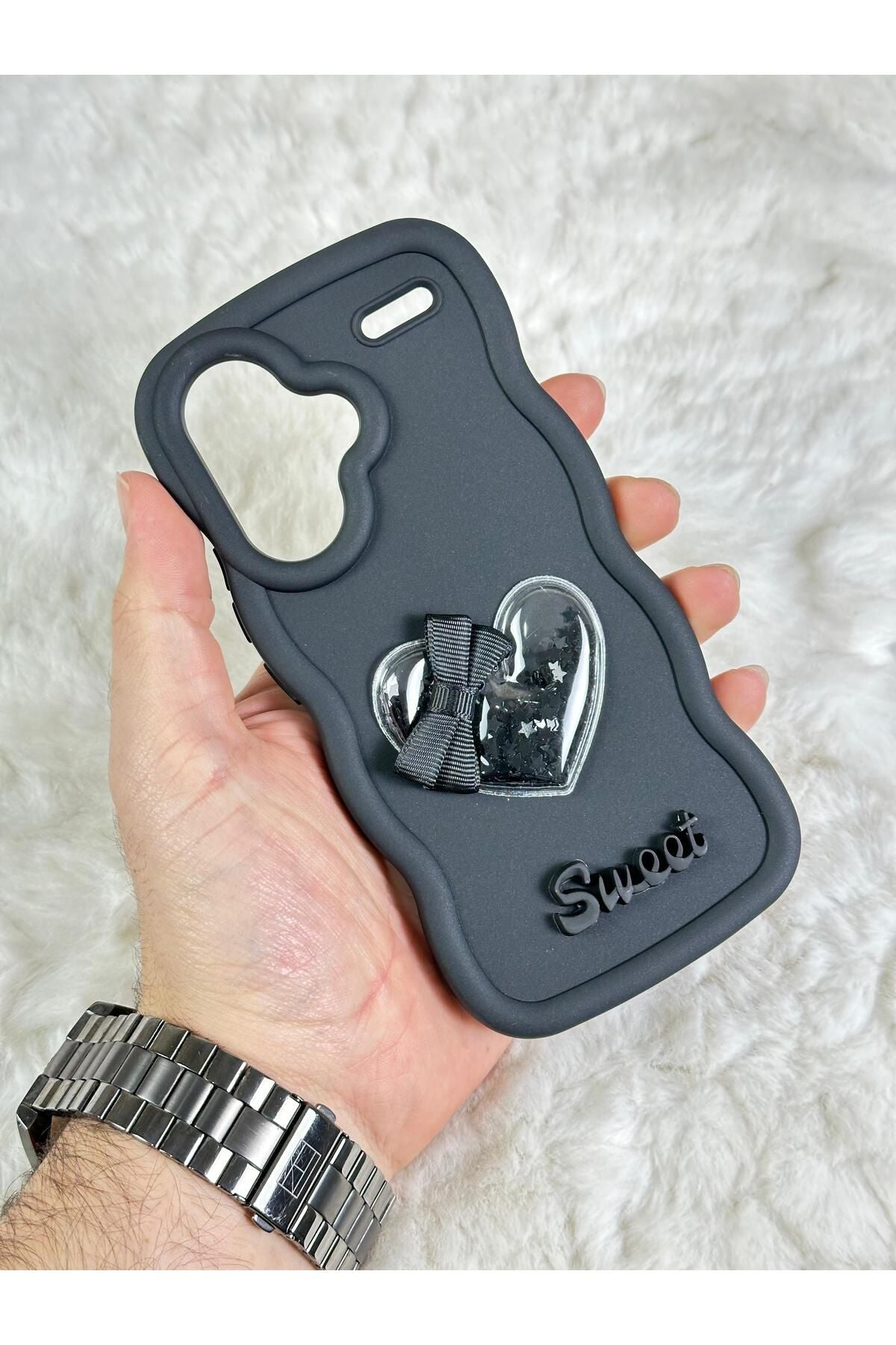 Xiaomi Redmi Note 13 Pro PLUS  Renkli Kalp Kurdele Detaylı Simli Dalgalı Sweety Kılıf