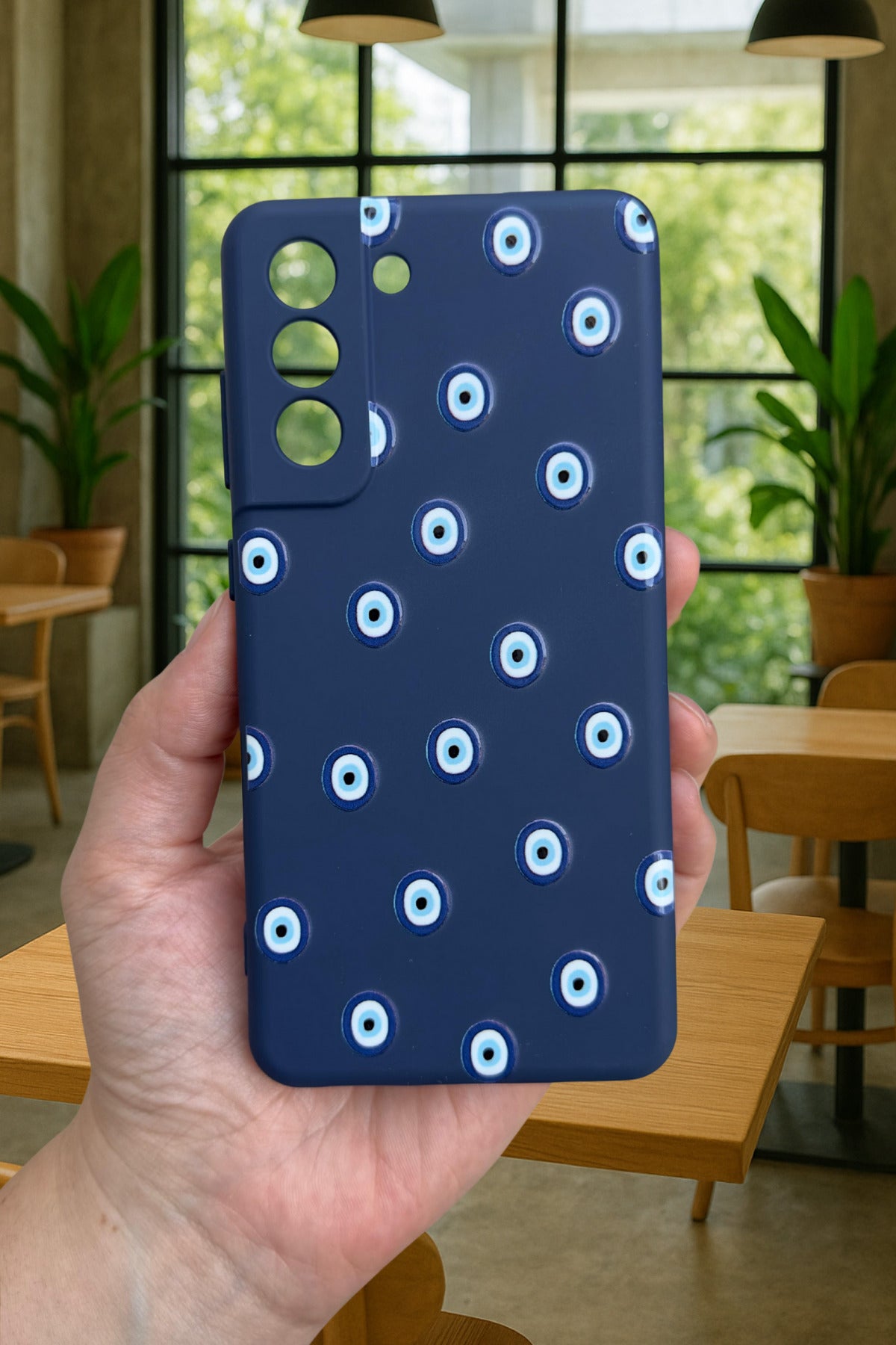 Samsung Galaxy S21 Fe - NAZAR BONCUK DESENLİ Silikon Darbe Emici Klasik Korumalı Rubber Kılıf