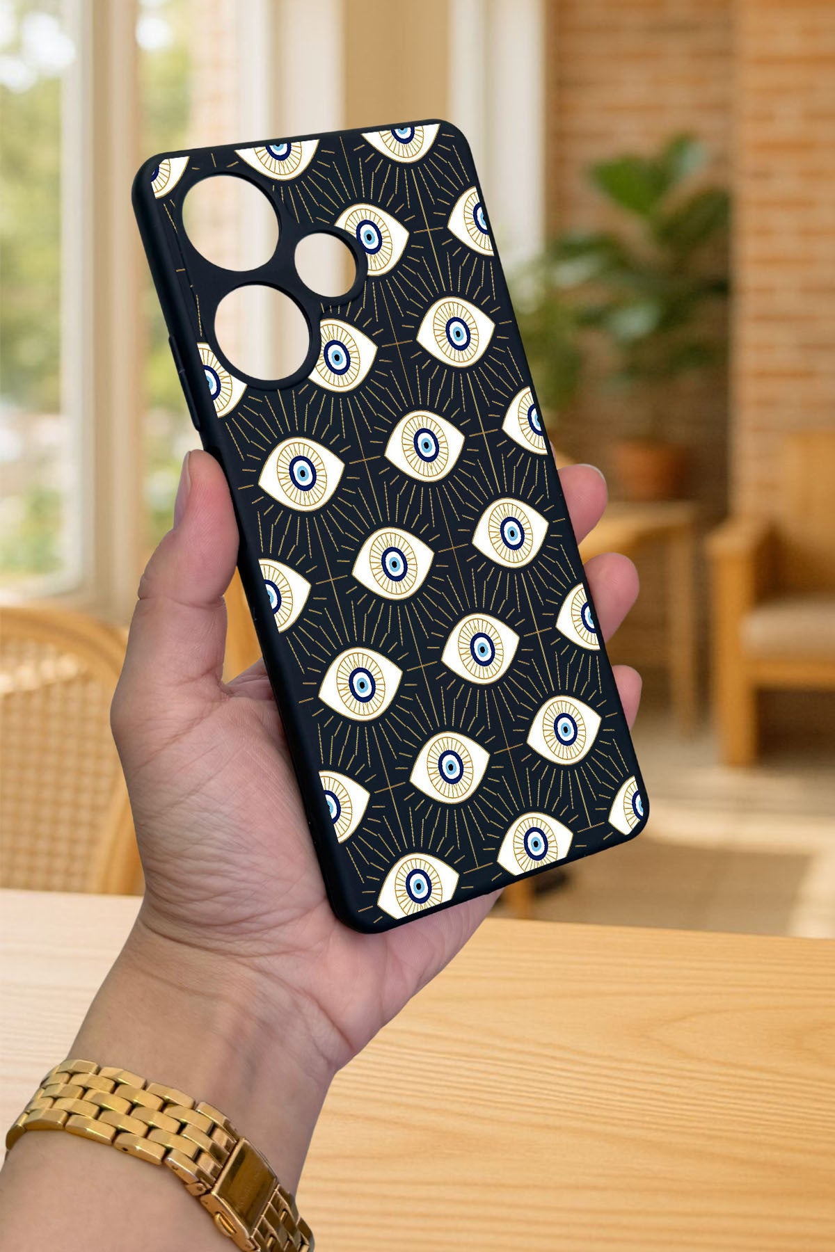 İNFİNİX HOT 30 - EVIL EYE DESENLİ Silikon Darbe Emici Klasik Korumalı Rubber Kılıf