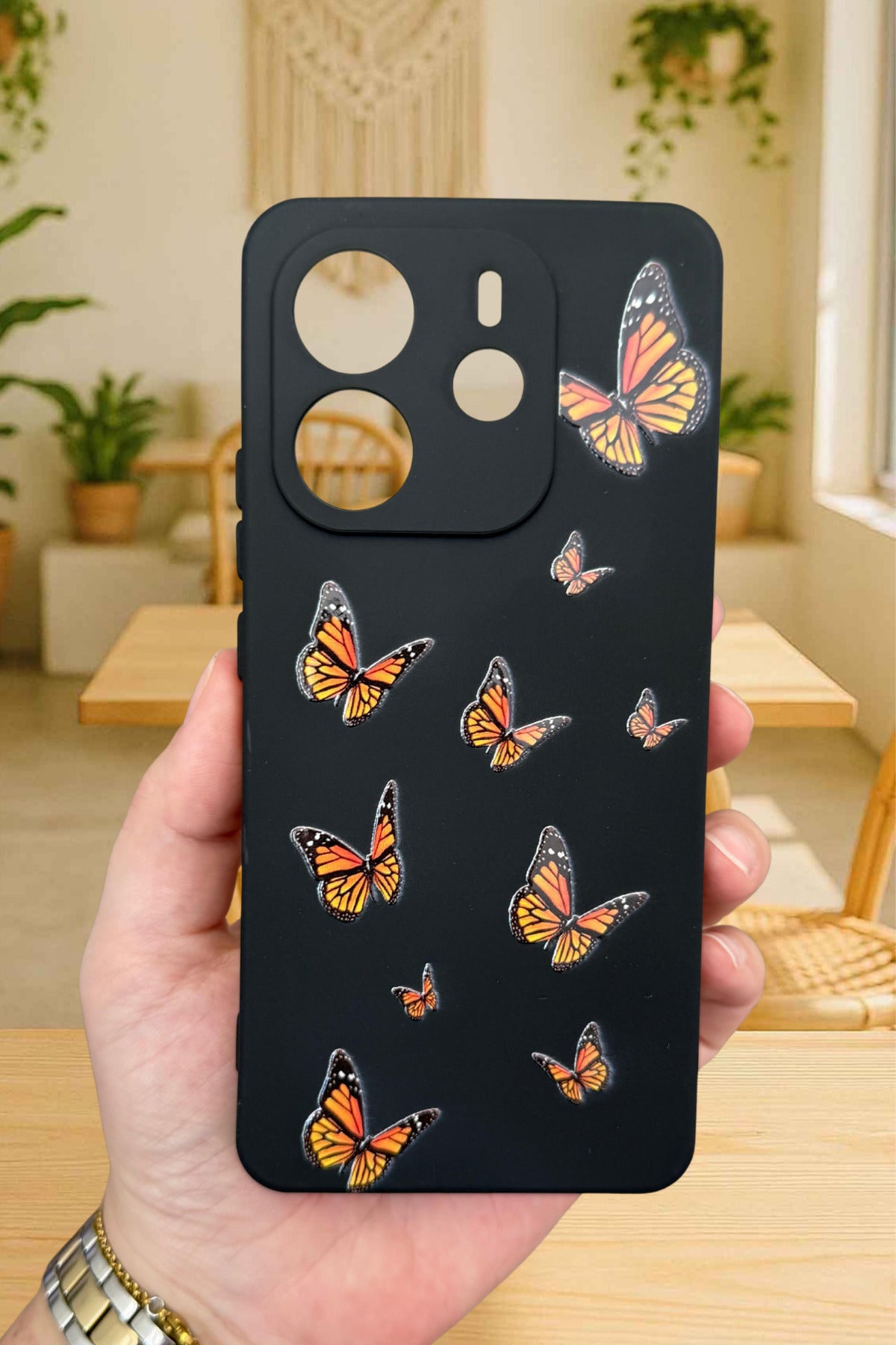 Xiaomi Redmi Note 14 KELEBEK DESENLİ Silikon Darbe Emici Klasik Korumalı Rubber Kılıf