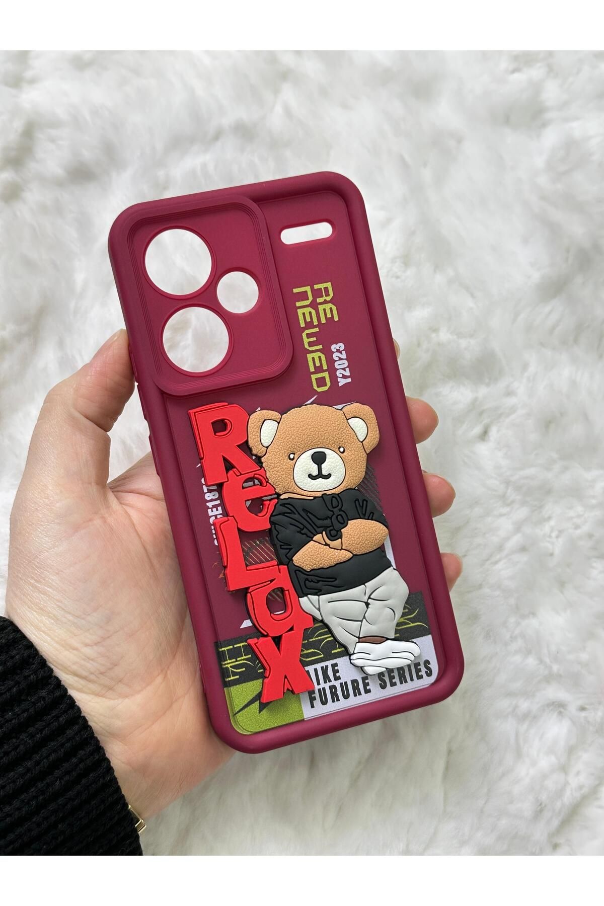 Redmi Note 13 Pro PLUS - Kabartmalı 3D Ayıcık Desenli Silikon Kamera Korumalı Lansman Ayıcıklı