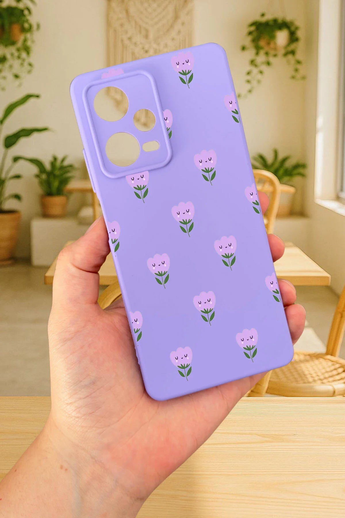 Xiaomi Redmi Note 12 Pro 5G MİNİ LALE DESENLİ Silikon Darbe Emici Klasik Korumalı Rubber Kılıf