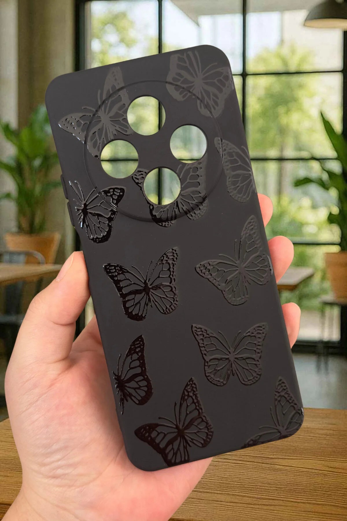 Redmi 14C -SİYAH KELEBEK DESENLİ Silikon Darbe Emici Klasik Korumalı Rubber Kılıf