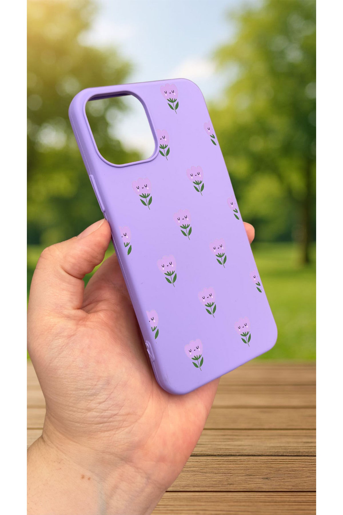 iPhone 12 ve 12 Pro Uyumlu MİNİ LALE DESENLİ Silikon Darbe Emici Klasik Korumalı Rubber Kılıf