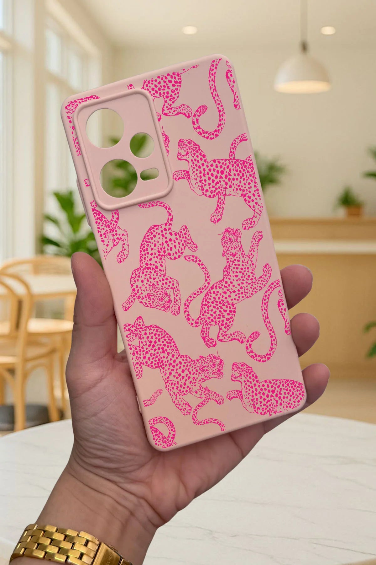 Xiaomi Redmi Note 12 Pro 5G PEMBE LEOPAR DESENLİ Silikon Darbe Emici Klasik Korumalı Rubber Kılıf