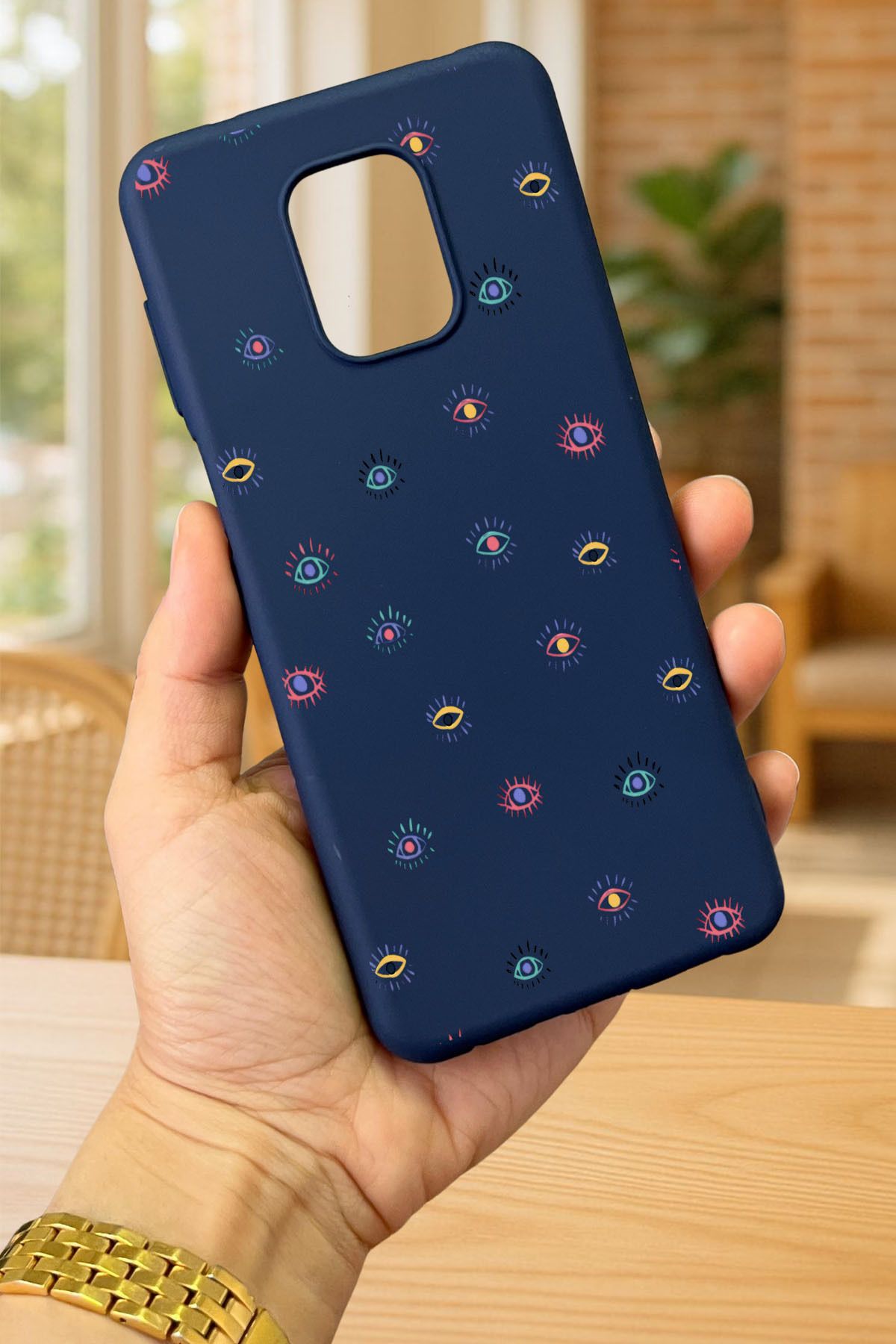 Redmi Note 9 Pro/9S Uyumlu MİNİ EVIL EYE DESENLİ Silikon Darbe Emici Klasik Korumalı Rubber Kılıf
