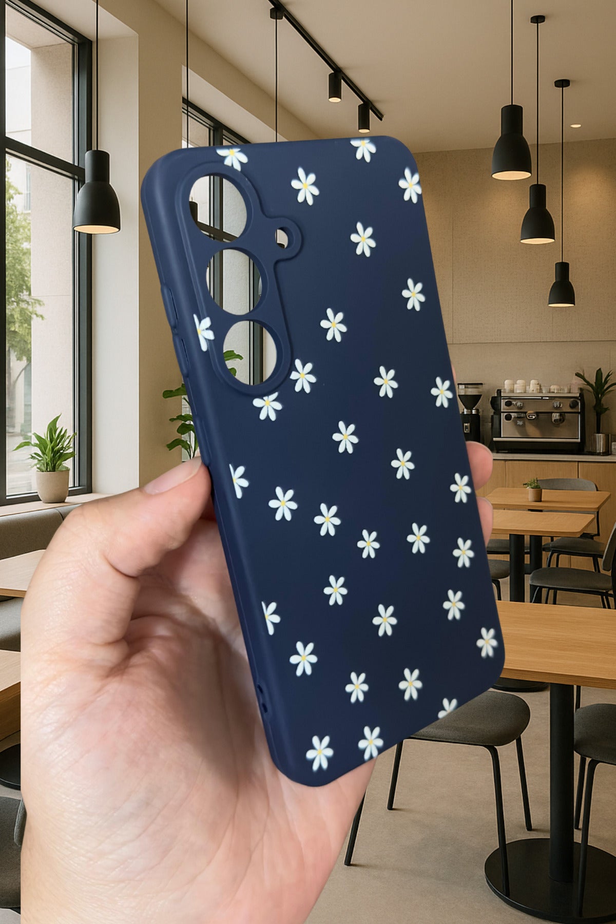 Samsung Galaxy M34 - MİNİ PAPATYA DESENLİ Silikon Darbe Emici Klasik Korumalı Rubber Kılıf