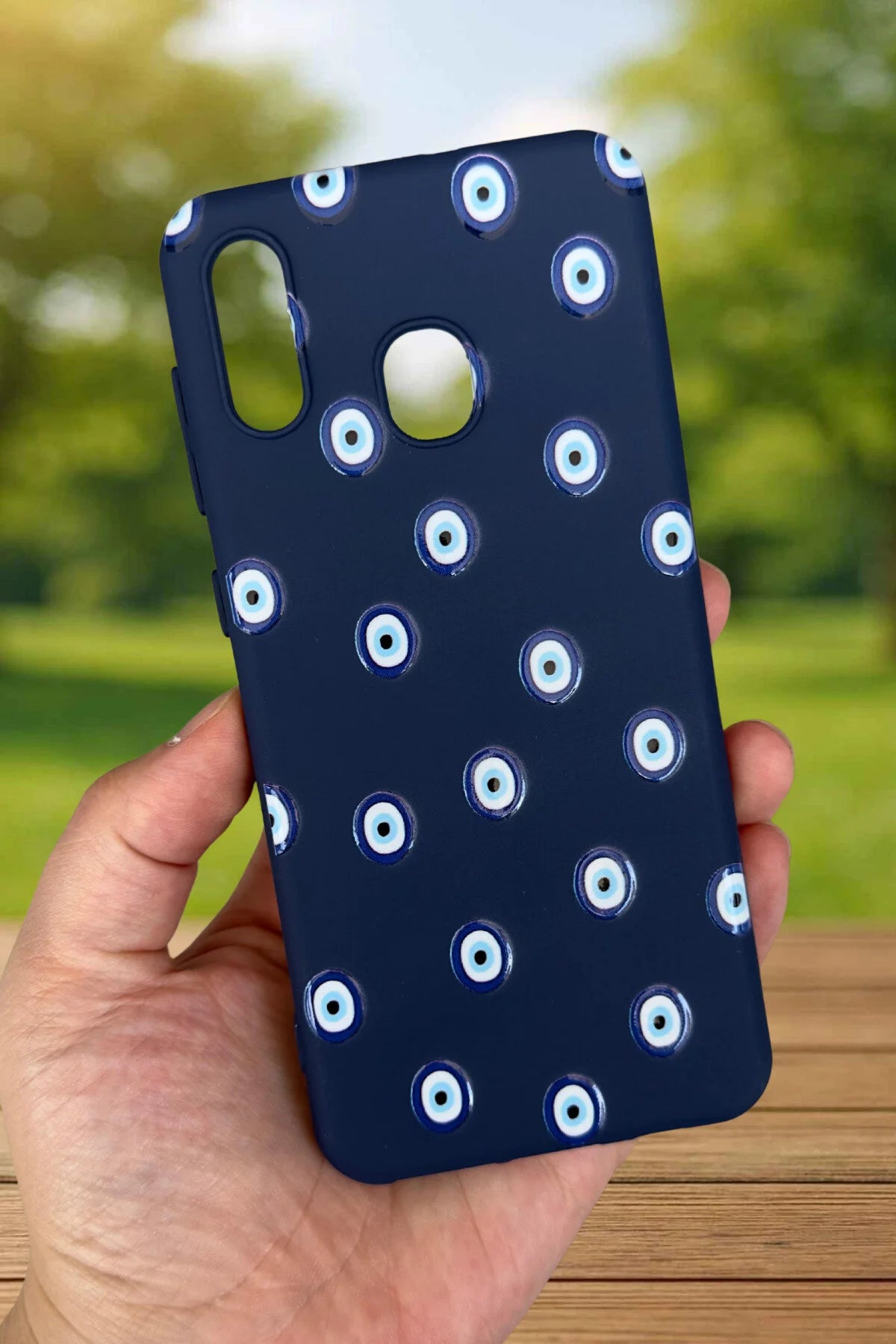 Samsung Galaxy A20 Uyumlu Nazar Boncuk Desenli Silikon Darbe Emici Klasik Korumalı Rubber Kılıf