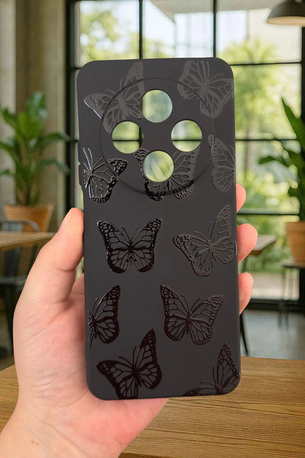 Redmi 14C -SİYAH KELEBEK DESENLİ Silikon Darbe Emici Klasik Korumalı Rubber Kılıf