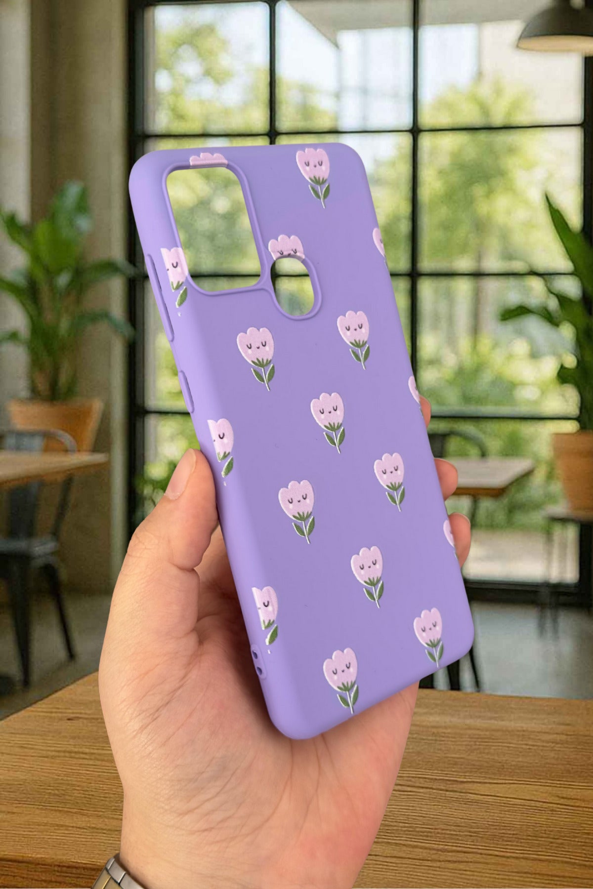 Samsung Galaxy A21s Uyumlu Mini Lale Desenli Silikon Darbe Emici Klasik Korumalı Rubber Kılıf