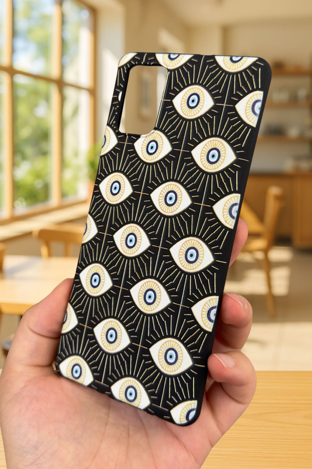 Samsung Galaxy A51 Uyumlu EVIL EYE DESENLİ Silikon Darbe Emici Klasik Korumalı Rubber Kılıf